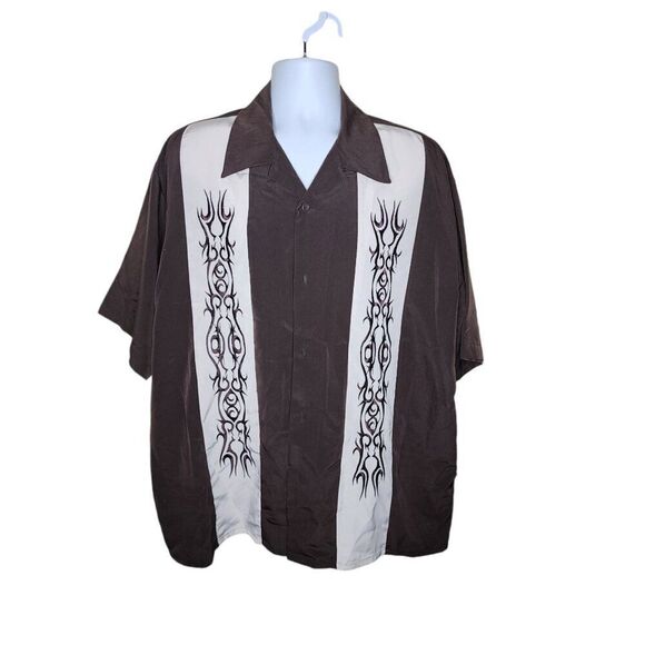 Vintage Y2K Dragonfly Clothing Button Up Embroidered Shirt Mens XL Brown Tribal - Picture 1 of 6